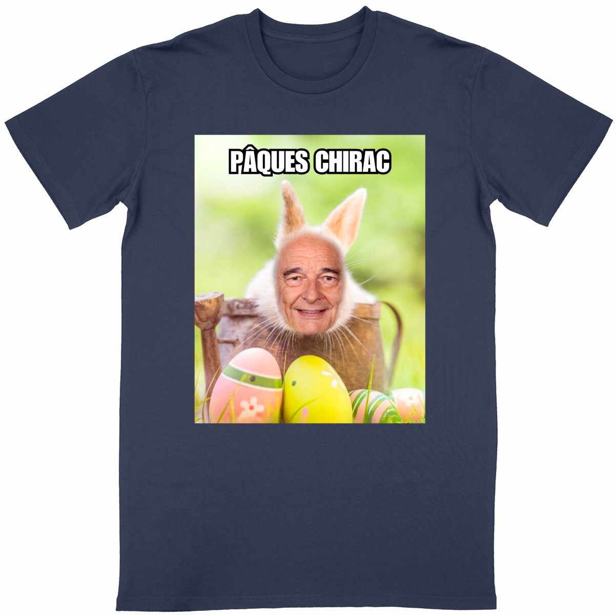 T-shirt Pâques Chirac | Parodisiaque - face_bleumarine