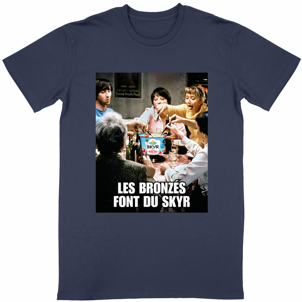 T-shirt les Bronzés font du Skyr | Parodisiaque - face_bleumarine